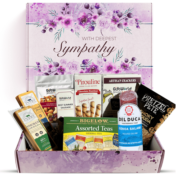 GiftWorld Sympathy Gift Basket | Meat, Cheese & Snacks for Loss | Condolence Food Care Package