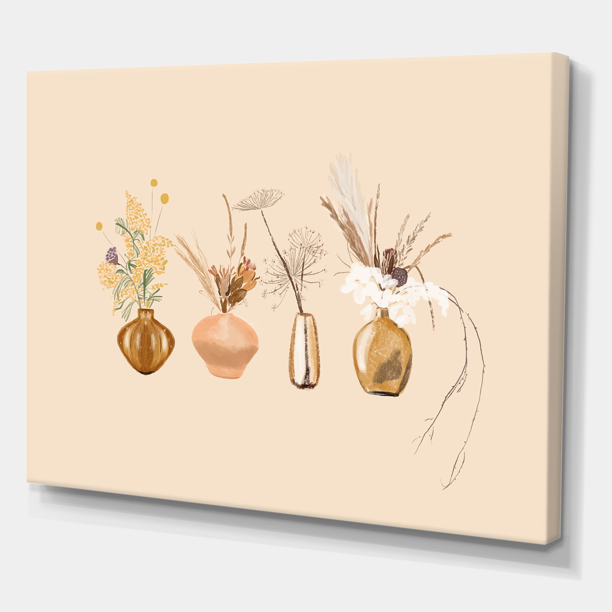 Designart ' Gold Vases With Bouquets Of Wildflowers II ' Traditional Canvas Wall Art Print