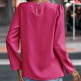thumbnail image 5 of UTSJKR Womens Tops Dressy Solid Casual Pleated Crew Neck Long Sleeve Shirts Office Work Chiffon Blouses Hot Pink M, 5 of 8