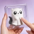 thumbnail image 3 of Homellea Cute Halloween Ghost Figurine, White Resin Mini Ghost Statue with Pink Horn Accent for Tabletop, Shelf, Mantel, Desk, Office, Bedroom, Party and Spooky Home Decor, 3 of 5