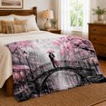 thumbnail image 6 of Romantic Couple On A Pink Blossom Bridge, Cozy Flannel Blanket with Romantic Painterly Cityscape Print, Housewarming Gift for Romantic Cityscape Admirers, Home Decor for Bedroom and Living Room, 6 of 7