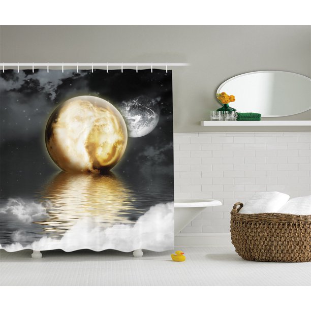 Burning Moon over the Sea Night Moonlight Scene Fabric Shower Curtain