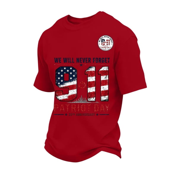 9/11 Shirt for Men Never Forget 911 T Shirt 25th Anniversary USA Shirts American Flag Patriotic Short Sleeve Tops, M