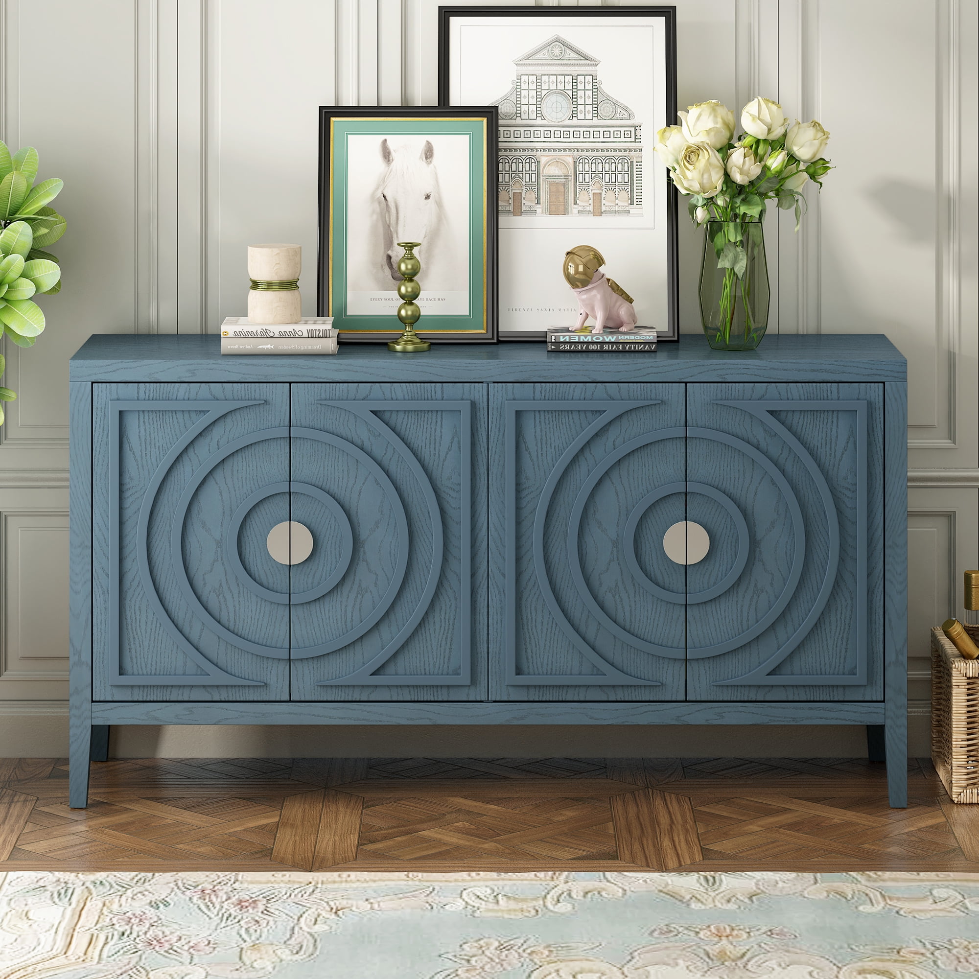 Accent Cabinet with 4 Doors, Wooden Buffet Sideboard with Adjustable ...