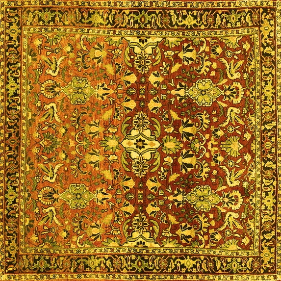 Ahgly Company Machine Washable Indoor Square Persian Yellow Traditional Area Rugs, 5' Square