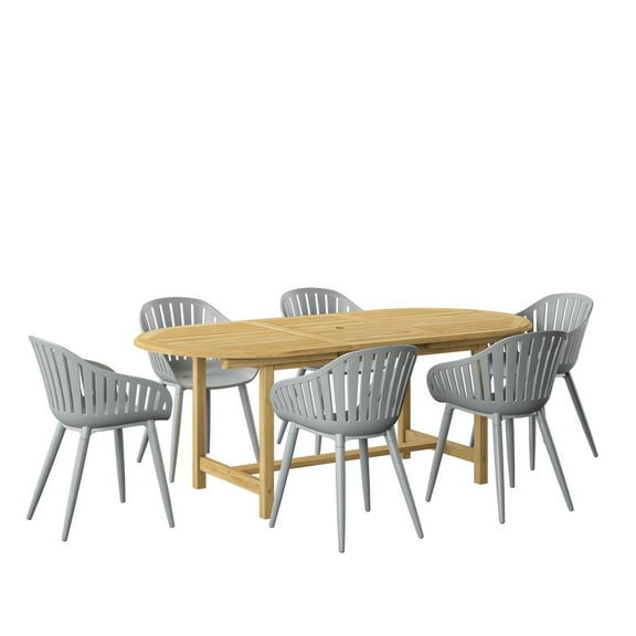 Amazonia 7 Piece Oval Patio Dining Set W/Grey Aluminium Chairs