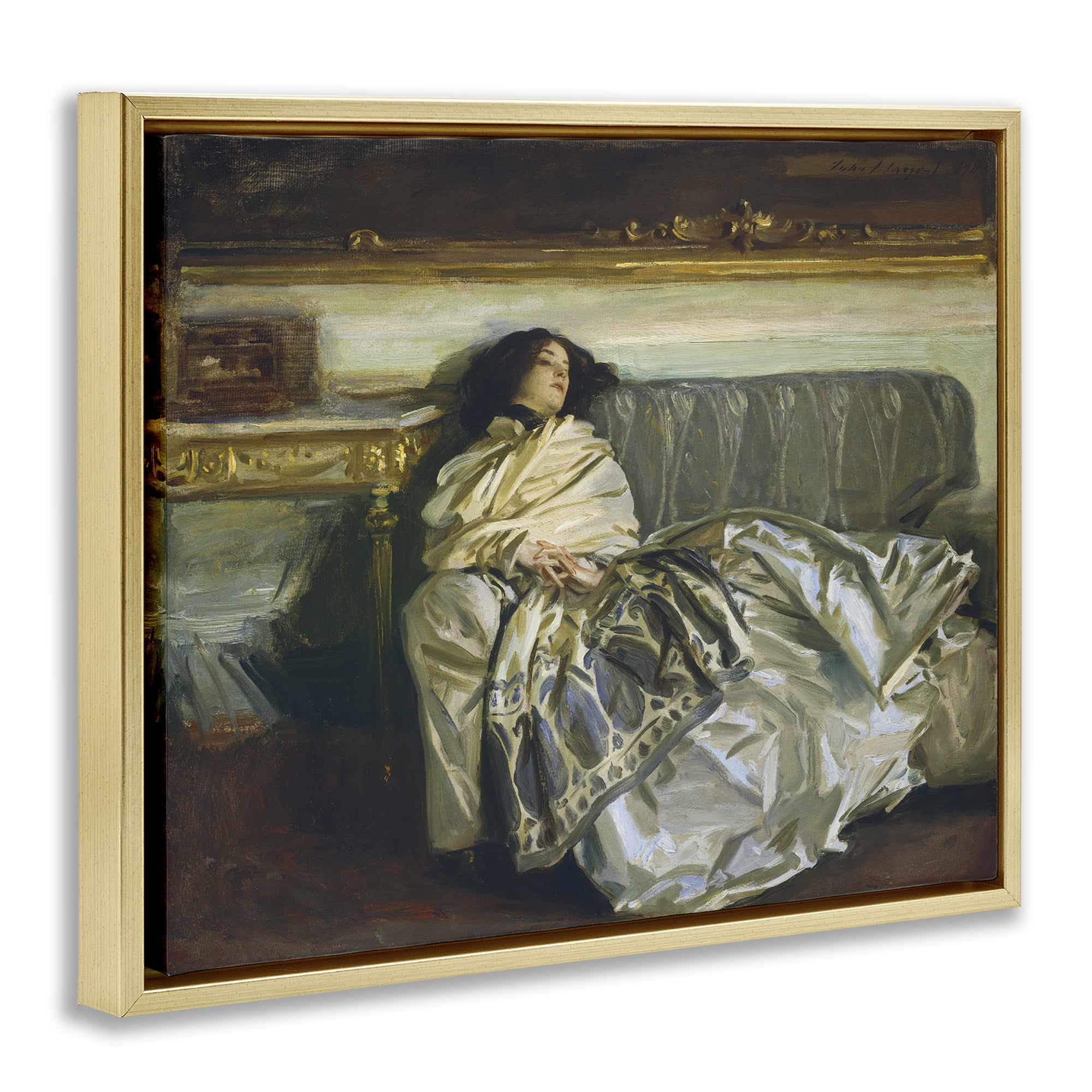 Stupell Industries Restful Woman Classic Gold Framed Floater Canvas Wall Art, design by Lil' Rue