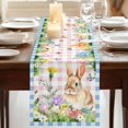 thumbnail image 3 of Table Runners 70 Inches Long Dress Scarves, Happy Easter Bunny Farmhouse Coffee/Dining/Kitchen Table Decor, Holiday Table Runner, Spring Floral Pink Blue Plaid 13x70 Inch, 3 of 9