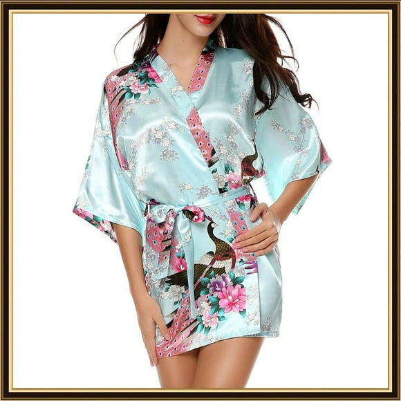 LSLJS Women Simulation Silk Print Bride Robe Fashion Gown Bath Robe Lingerie Sleepwear, Robes Gifts for Women