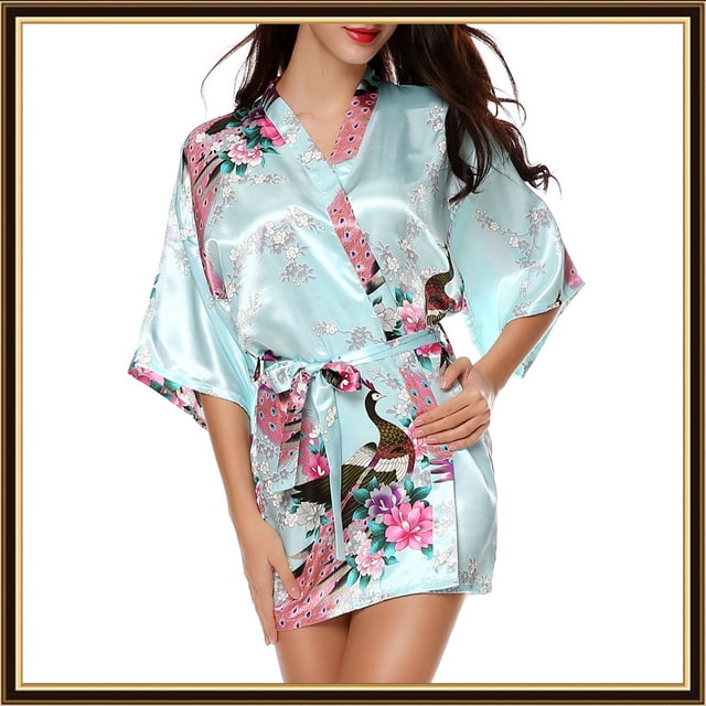 LSLJS Women Simulation Silk Print Bride Robe Fashion Gown Bath Robe Lingerie Sleepwear, Robes Gifts for Women