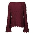thumbnail image 6 of Baberdicy Sweaters for Women, Women's Solid Color Hollow Loose Knitted Sweater Round Neck Pullover Thin Bell Sleeve Pullover Sweater Womens Sweaters Wine, 6 of 6