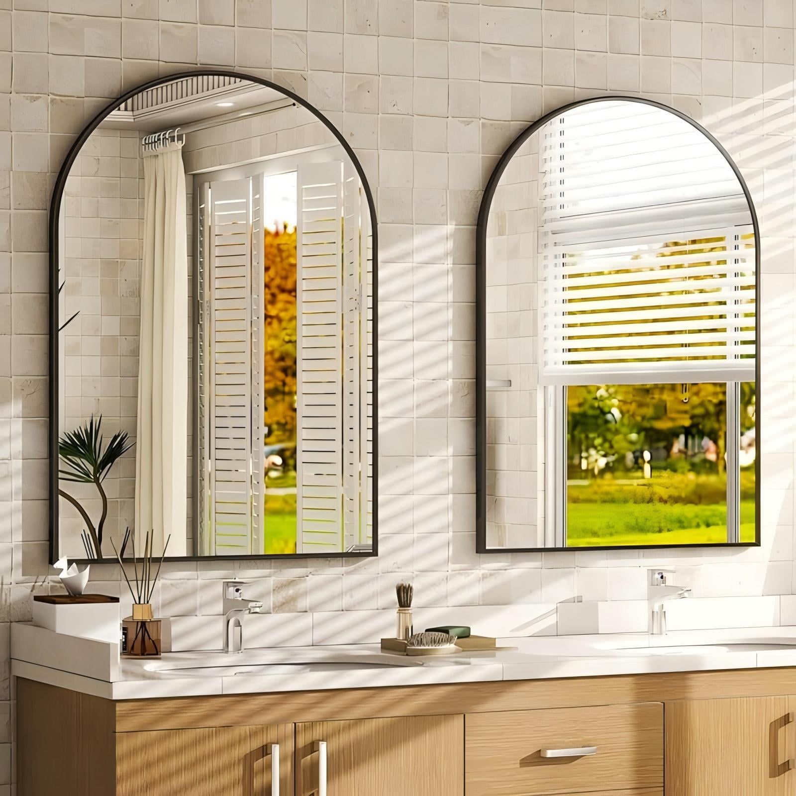 Anyrose 16" x 24" Arch Bathroom Mirror Wall Mounted Vanity Mirror with Aluminum Alloy Frame, Black