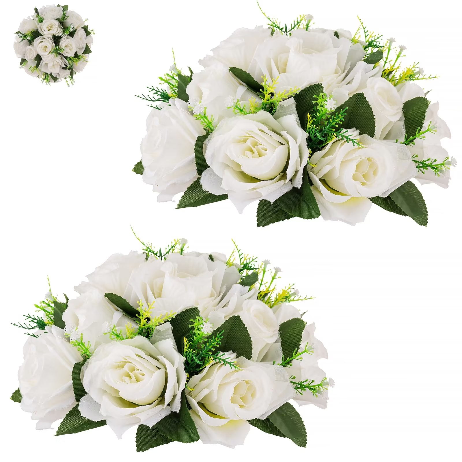 Silk Flower Balls for Centerpieces 2 Pack White Roses Artificial Floral