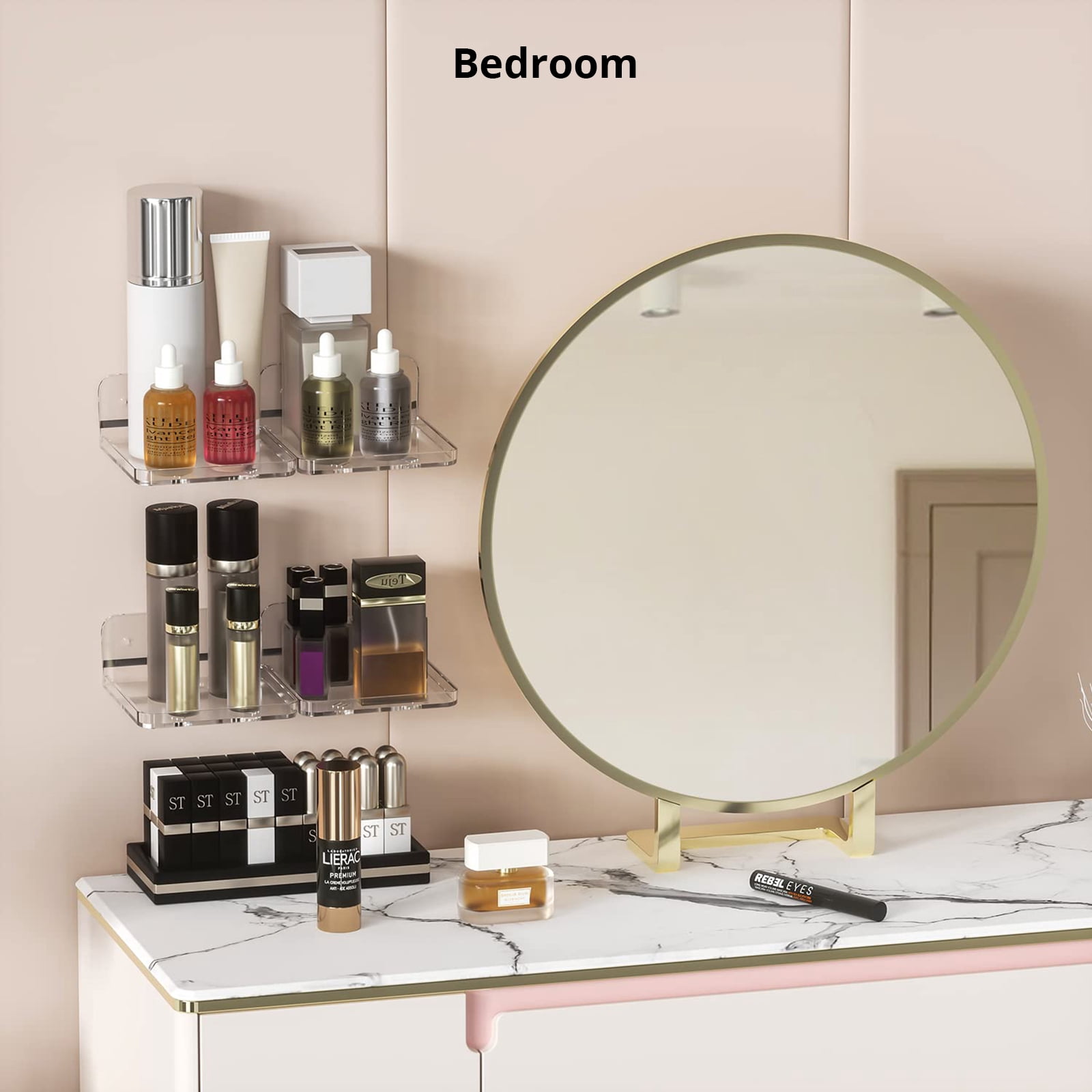 Liboer 8 Pack Clear Floating Shelves,  4"x4" , Adhesive/Drill Wall Mounted Small Holder for Bathroom Bedroom , Thickened Upgrade Acrylic, Clear