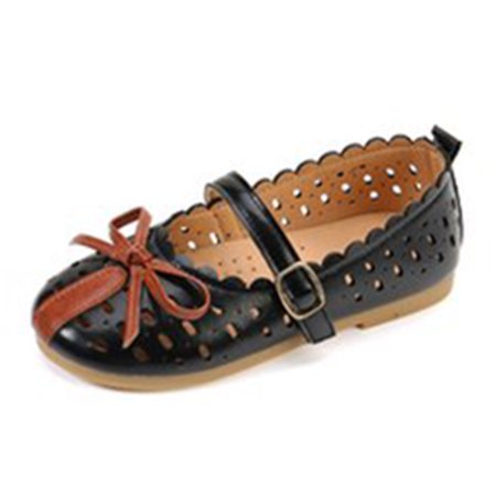 

Kids Girls Flat PU Leather Shoes Non-slip Hollow out Bowknot Casual Walking Flats Black 31