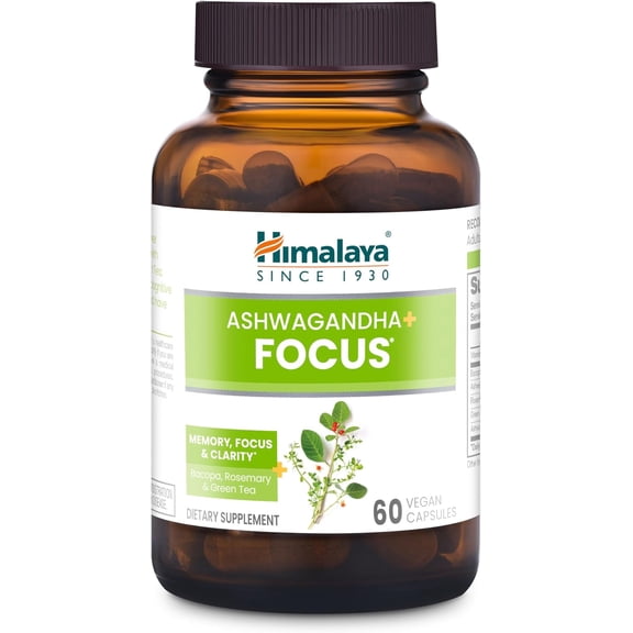 Himalaya Ashwagandha  Focus - Herbal Focus Supplement with B12, Rosemary, Green Tea, and Bacopa Nootropics for Memory and Clarity - Vegan, Non-GMO, Gluten Free, 1690 mg, 60 Caplets