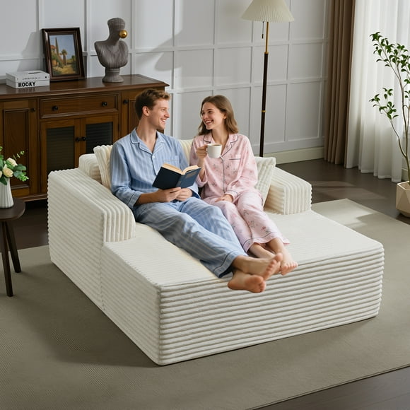 GloryStar Oversized Boneless Lounge Sofa, 54"x61" Indoor Chaise Sleeper with 4 Pillows, Comfy No-Assembly Couch for Reading & Relaxing