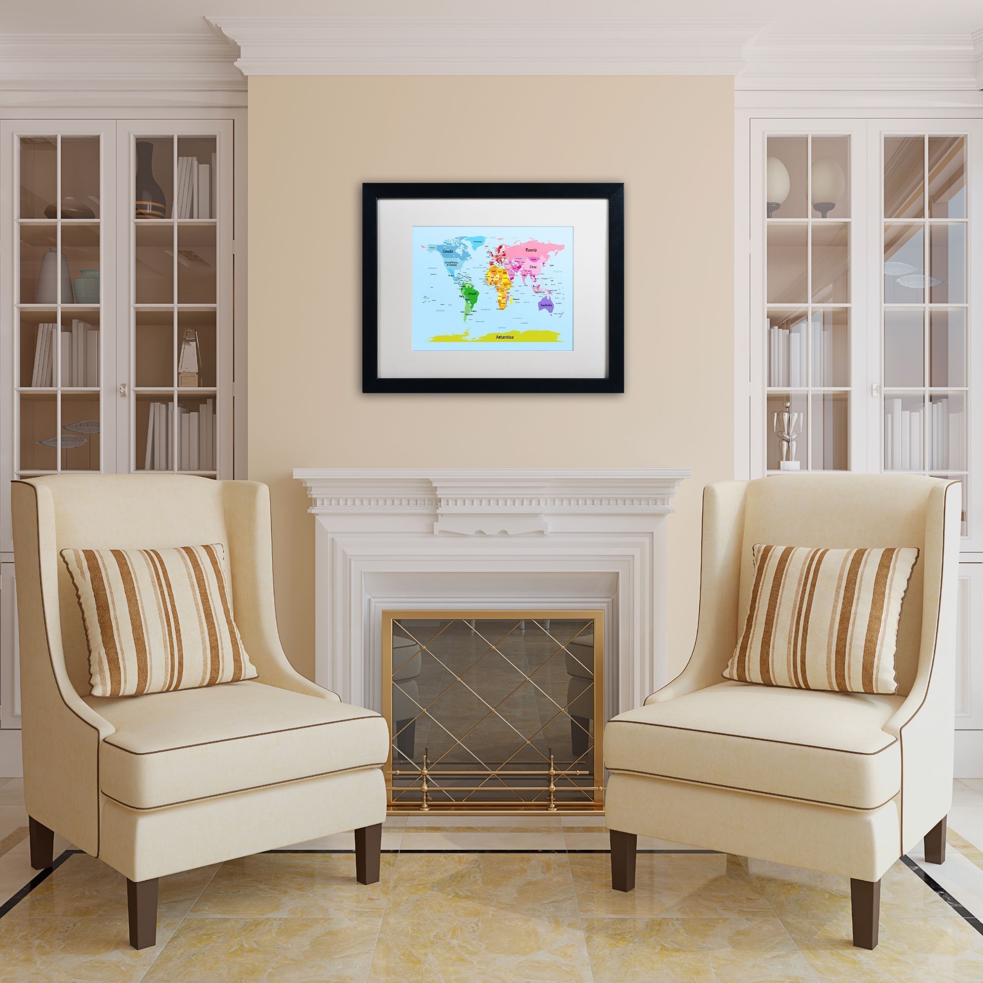Trademark Michael Tompsett "World Map for Kids" Art White Matte W/Black Frame 16" x 20"