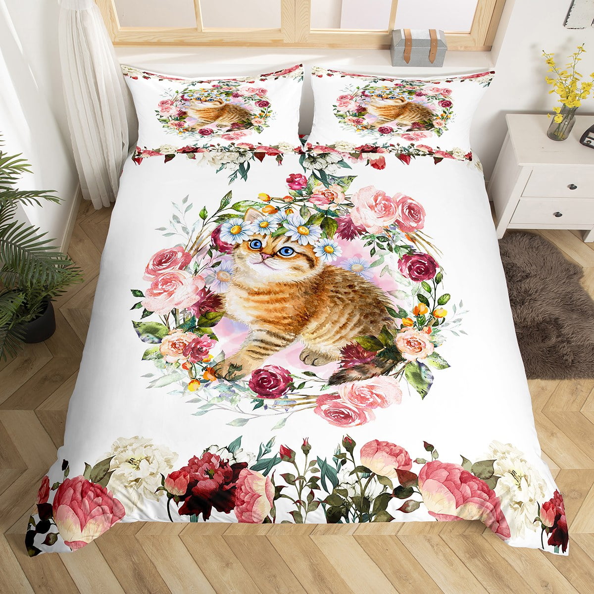 YST Cute Cat Duvet Cover Twin Kitten Bedding Set Animal Themed