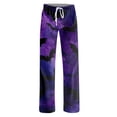 thumbnail image 6 of KDDYLITQ Pajamas for Women Halloween Skeleton Elastic Waist Stretchy Soft Drawstring Trousers Lightweight Skull Halloween Pj Pants Purple L, 6 of 6