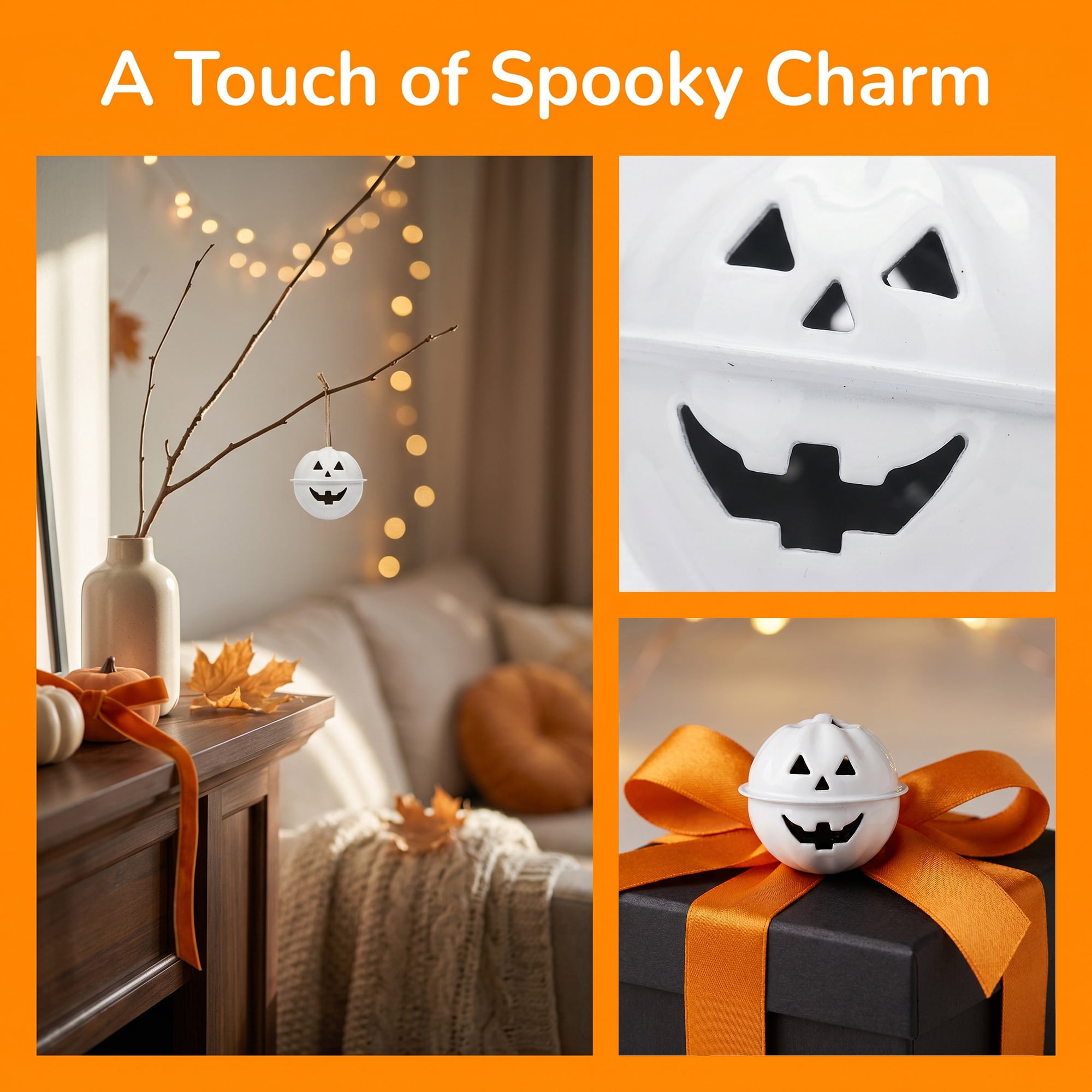 Unique Bargains 10Pcs Pumpkin Halloween Craft Round Bells White 1.2" x 1.2" x 1.2"