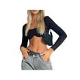 thumbnail image 2 of Franhais Women Long Sleeve Square Neck Cropped Shirt Top Blouse Sexy Low Cut Fashion Streetwear, 2 of 5