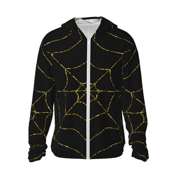 Balery Golden Spider Web Sudadera ligera de manga larga con capucha y protección solar UPF 50+ para hombre y mujer, ideal para pesca y running-3X-Large