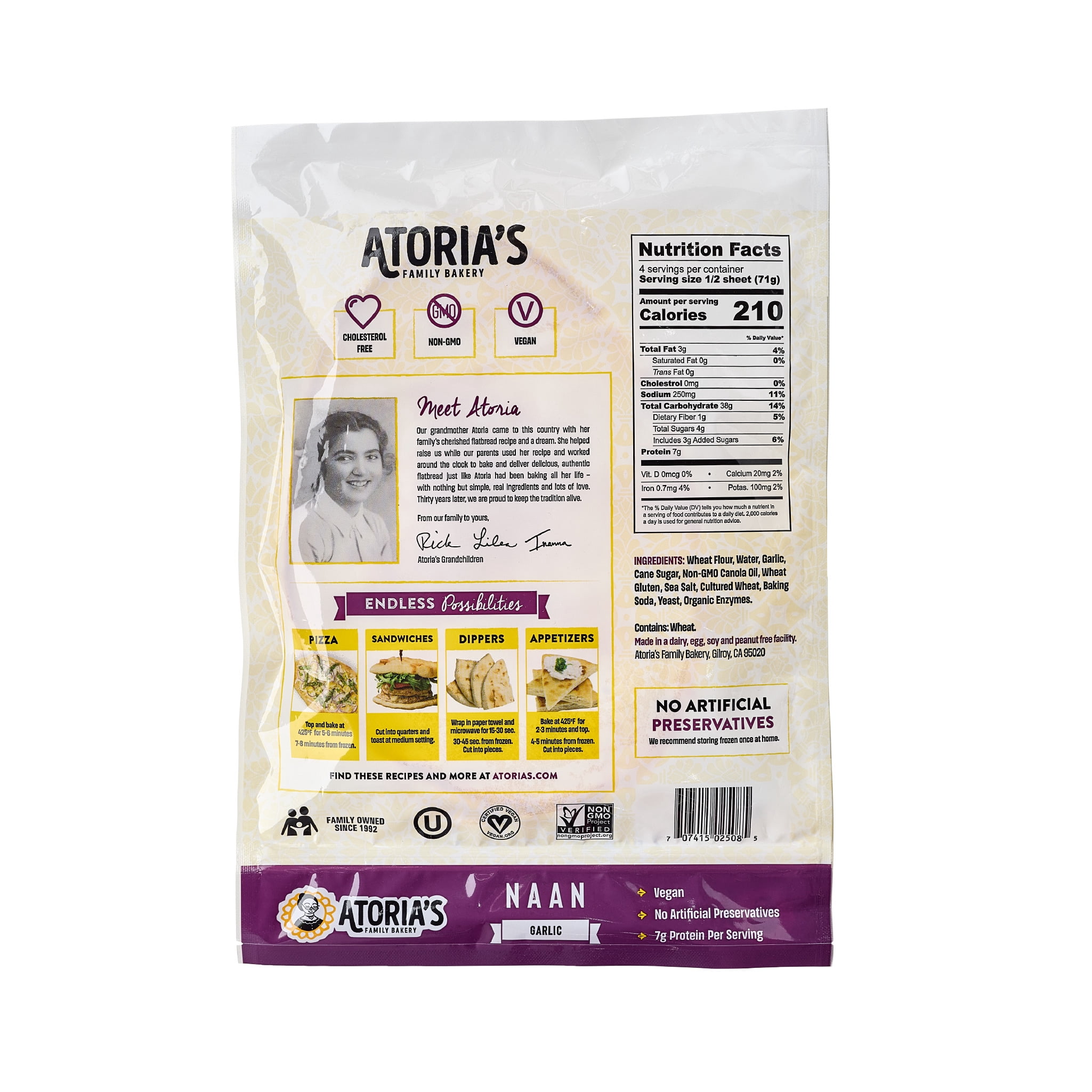 Atoria's Family Bakery Garlic Naan Flatbread 8-Packs of 2 Flatbread (16 Flatbread)