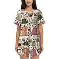 thumbnail image 1 of Balery Vintage Coffee Conjunto de Pijama para Mujer con Estampado, Dos Piezas de Manga Corta y Shorts, Ropa de Dormir Suave con Cuello Redondo y Bolsillos-4X-Large, 1 of 6