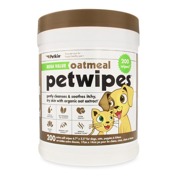 Petkin Mega PetWipes 200 toallitas de avena para perros y gatos