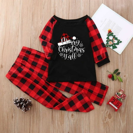 

ZCFZJW Sales Merry Christmas Yall Family Onesies Matching Christmas Pjs Set Long Sleeve Plaid Santa Hats Graphic Tee Shirts Tops and Pants Two Piece Holiday Sleepwear(Kids-2Y)