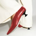 thumbnail image 4 of FSJ Women Pointed Toe Slip on Pumps V Cut Low Spool Heels Comfortable Business Daily Dress Shoes Size 12 Red, 4 of 4