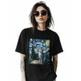 thumbnail image 2 of Starry Night Black Cat Womens Tshirt Graphic Tees Cotton Crew Neck T-Shirts, Casual Short Sleeve Shirts for Women Teen Girl Oil Painting Style, 2 of 3