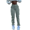 thumbnail image 2 of Cargo Jeans For Women Mid With Elastic Waist Plus Size Skinny Lifting Denim With Pockets, 2 of 7