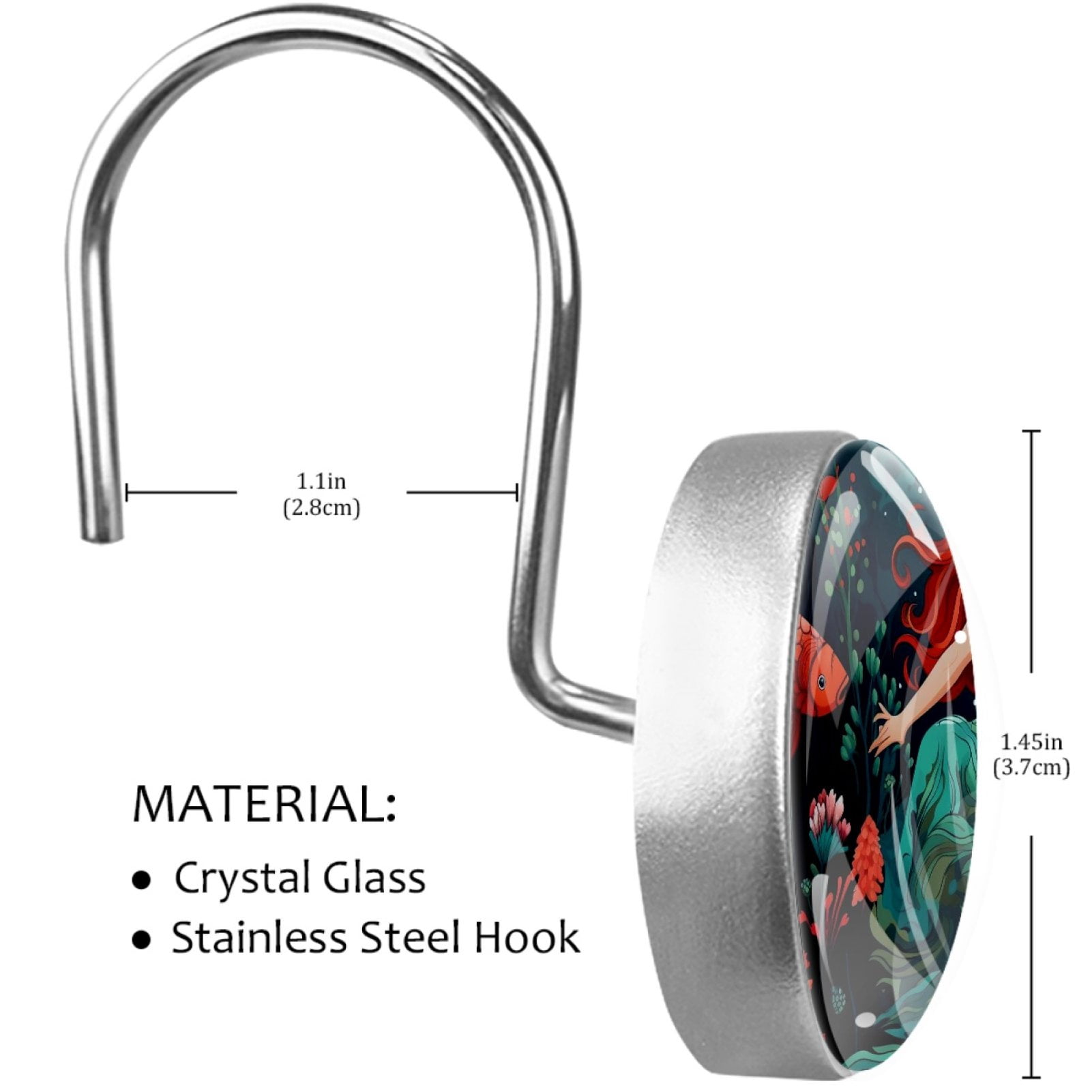 HemaKayy 12 Pcs Decorative Shower Curtain Hooks - Stainless Steel Rings for Bathroom Décor - Easy Glide & Secure Hold - Perfect Decoration for Bathroom Shower Rods - Ocean World Mermaid