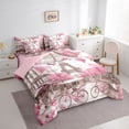 thumbnail image 3 of Feelyou Paris Eiffel Tower Bedding Comforter Set 7pcs, Pink Blossoms Flower Queen Bedding Sets, Romantic Valentine's Day Reversible Queen Sheet Sets, Microfiber Bedroom Decor, 3 of 7