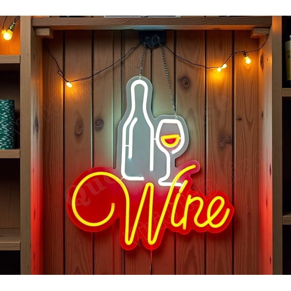 Queen Sense 16"x15" Wine Bottle Cup LED Neon Sign for Wall Decor Dimmable USB Powered LED Light W116WBCV2-5VLED