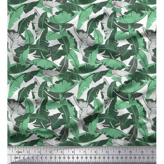 Soimoi Green Cotton Duck Fabric Palm Leaves Decor Fabric Printed Yard 42 Inch Wide