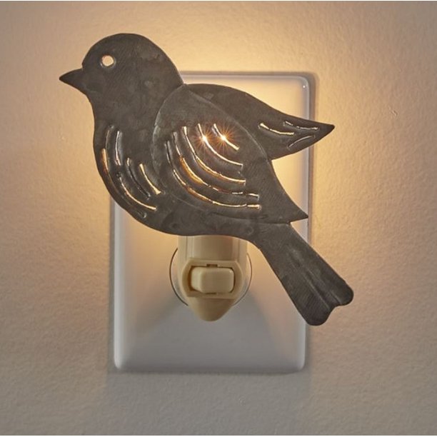 Bird Shape Distressed Galvanized Laser Cut Metal Electric Night Light