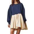 thumbnail image 1 of xiaxaixu Surdimensionné Sweat-Shirt Robe Patchwork Manches Longues Col Rond Mini Robe Pull Tops, 1 of 6