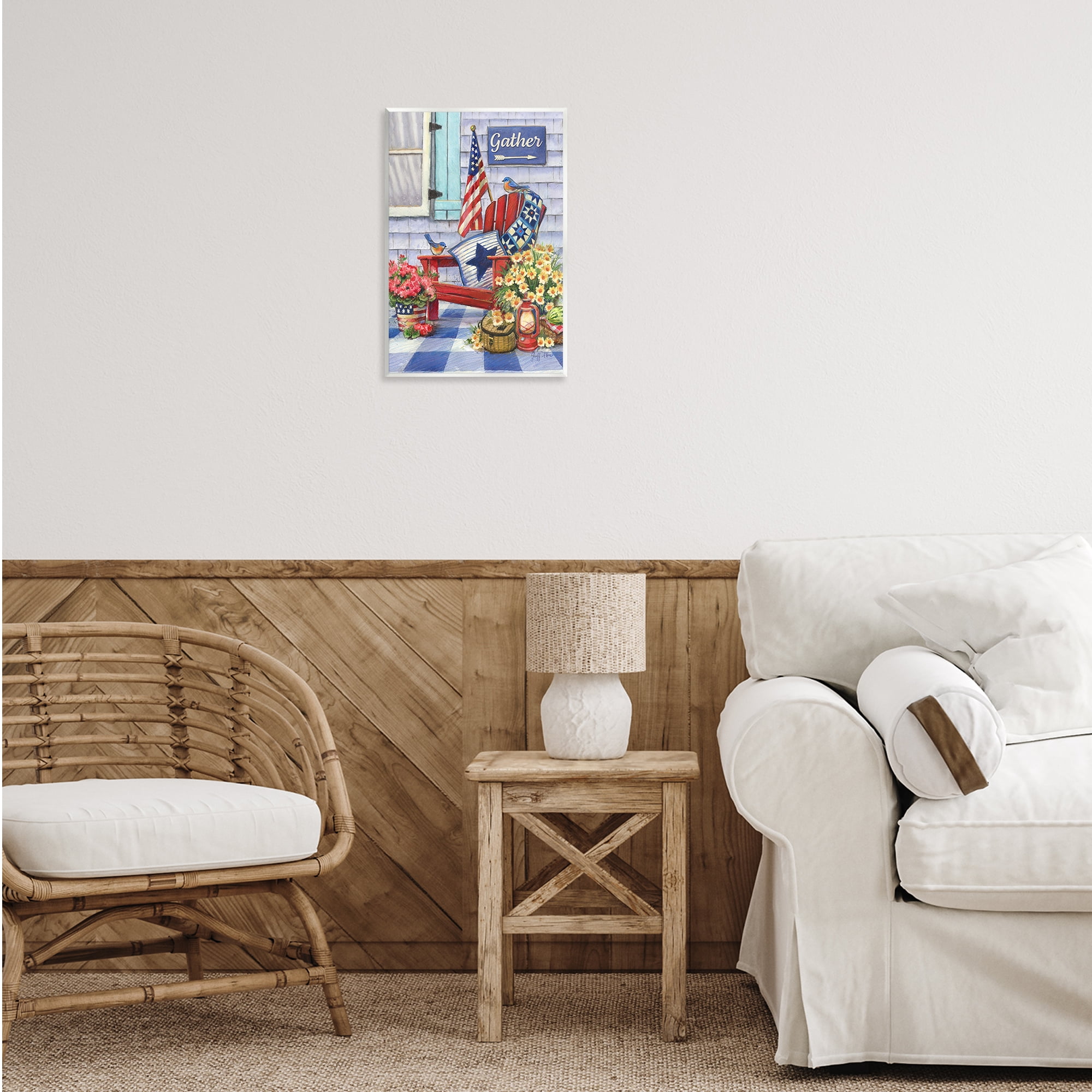 Stupell Industries Patriotic Porch View Patriotic Painting Unframed Art Print Wall Art, 13 x 19