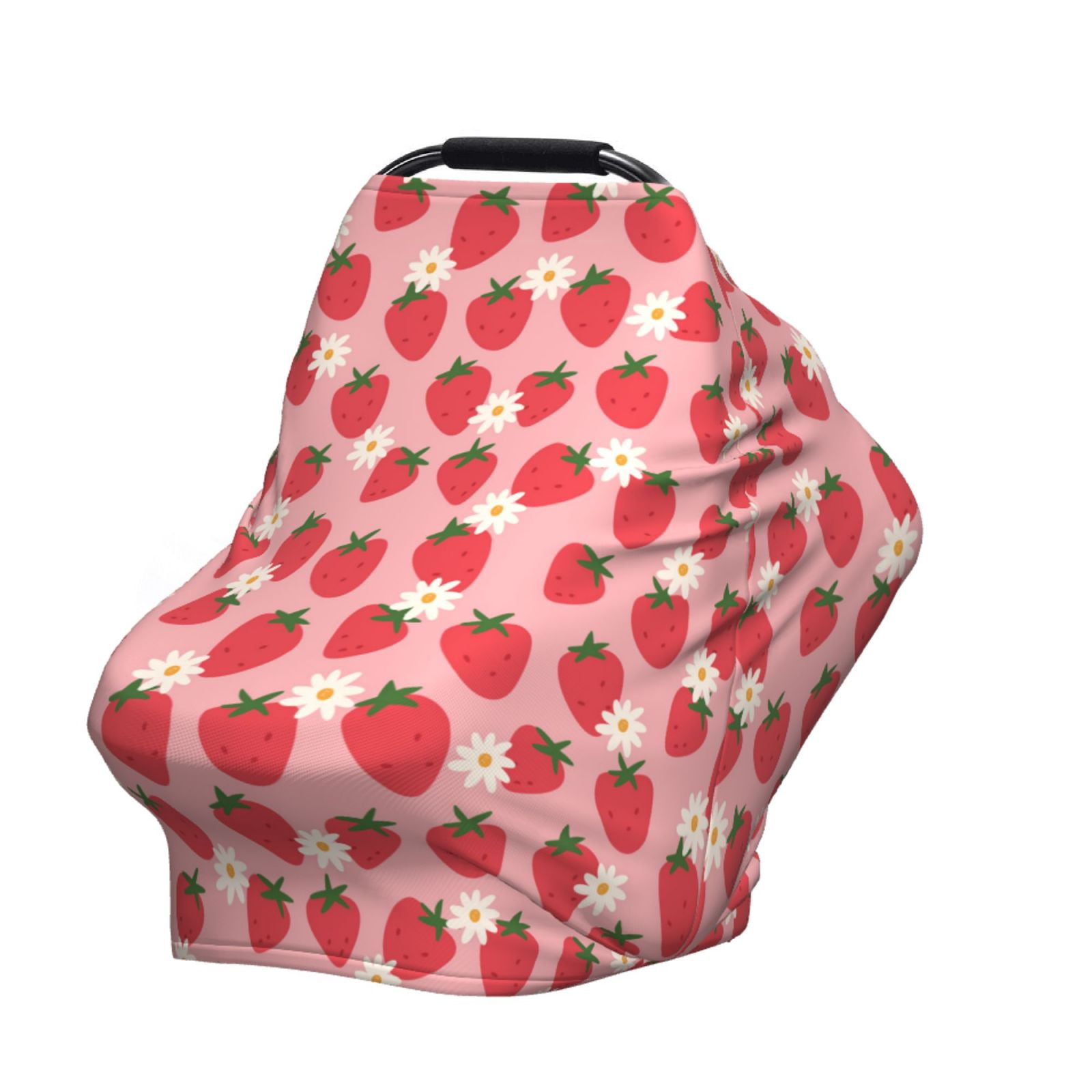 Fotbe Strawberry And Flowers Pattern Car Seat Covers for Babies, Nursing Breastfeeding Cover Infant Carseat Canopy, Soft Stretchy Carrier Cover