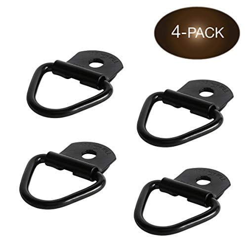 4 V-Ring Tie Down Anchors | 2" Diameter Steel Bolt-on D-Rings for Cargo on Trucks, Pickups, Trailers | Flush Mount TieDown Anchor, Replacement for D-Ring Tie-Down w/Plastic Pan Fit