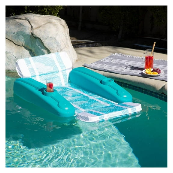 Exlonjet Water Pool Padded Floating Chaise Lounger Large for Adults with Headrest, Backrest, Footrest & Cupholder