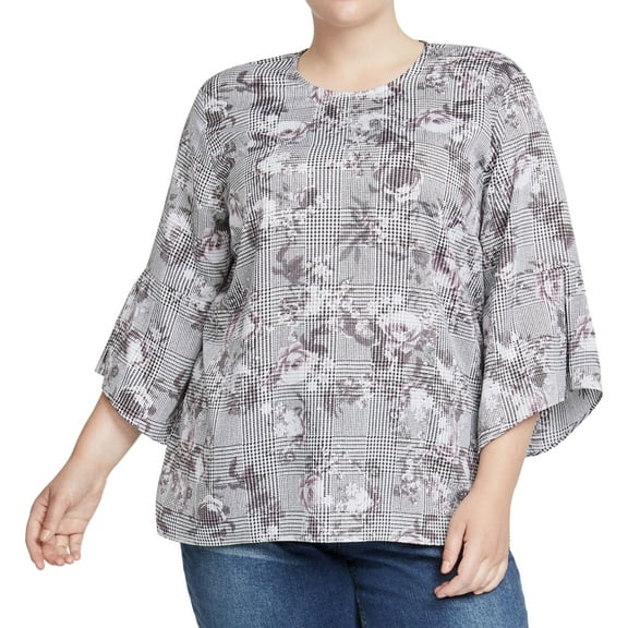 Rachel Roy Womens Bell Sleeve Pullover Blouse, Grey, 18W