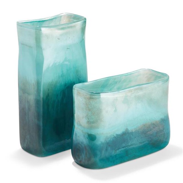 PEH018-S2 Green & Blue Landscape Vases - Set of 2