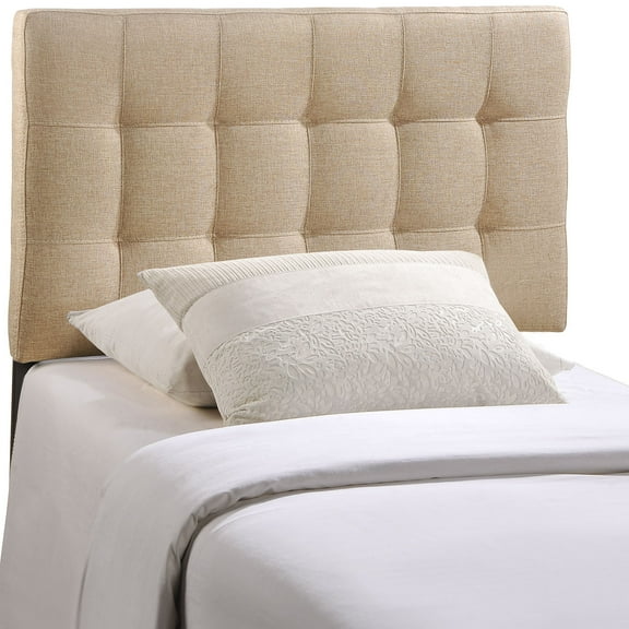 Modern Contemporary Twin Size Fabric Headboard, Beige Fabric