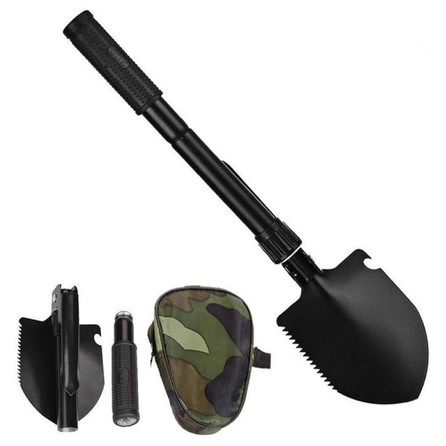 Pala plegable para exteriores, multifuncional, de acero al carbono, para acampar, con bolsa de almacenamiento, para niños, para actividades de supervivencia.