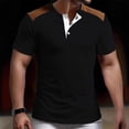 thumbnail image 2 of WRKEKC Men's T-Shirts Casual Breathable Half Button Stand Collar Color Block Short Sleeve Stylish Shirt for Daily Wear, 2 of 4