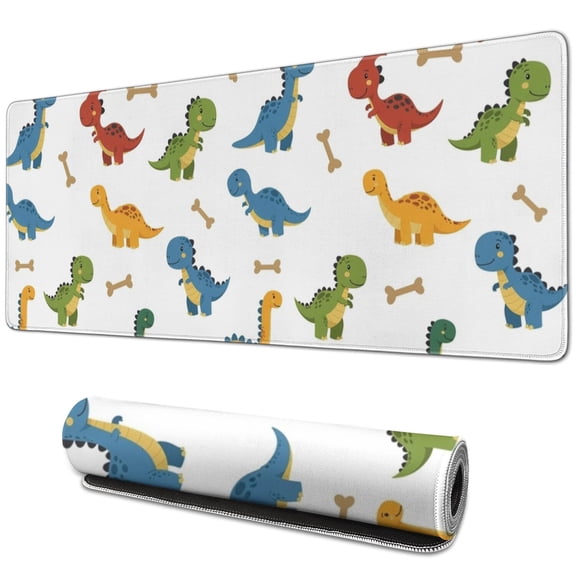 Long Mouse Pads for Desk,White Dinosaurs Bones Footprints Pattern Desk Mats on Top Of Desks, Desk Mouse Pad Extra Large with 3mm Non-Slip Base and Stitched Edge for Gaming,Office,Work,Home 31.5"x11.8"